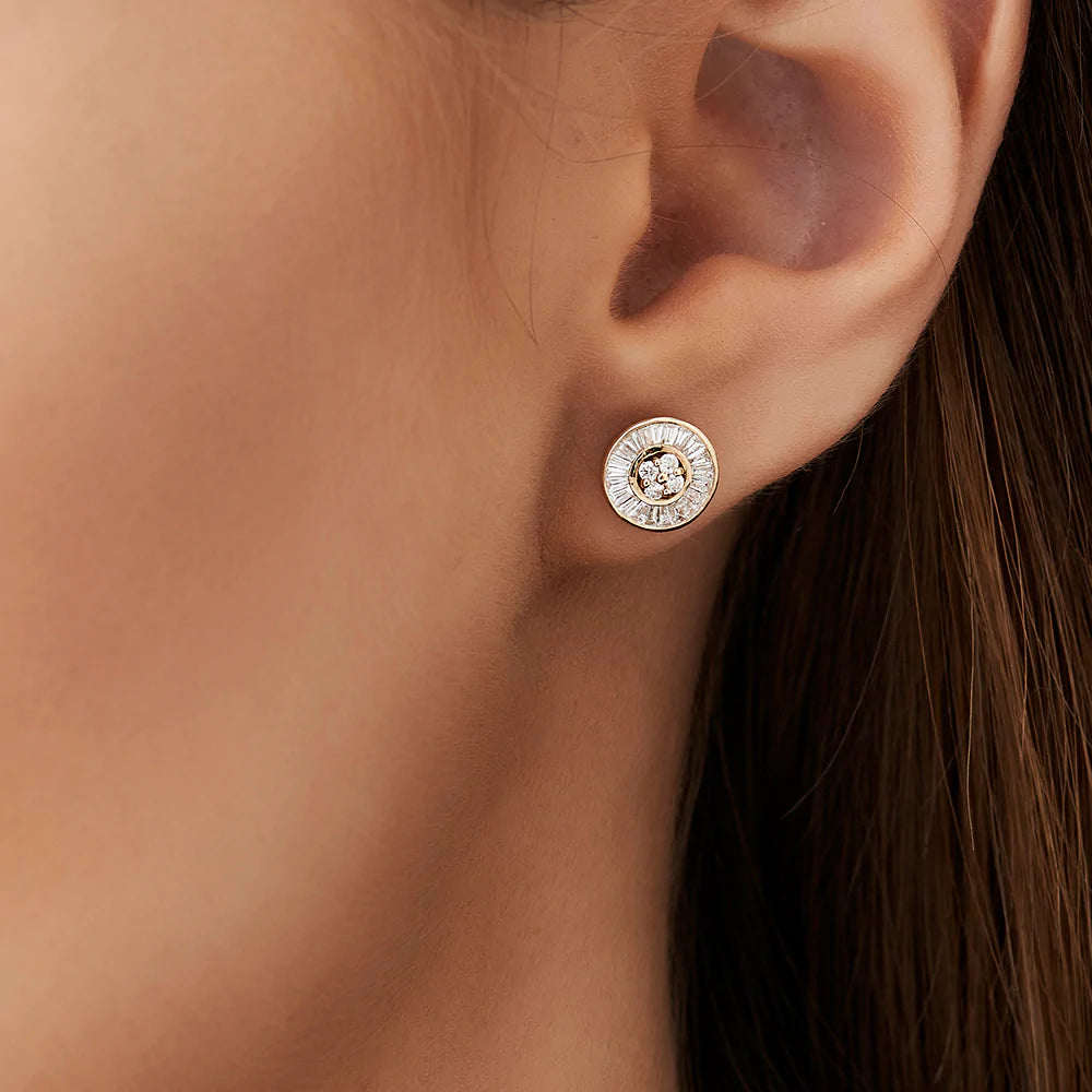 Solid Gold Diamond Studs Baguette Diamond Channel Setting Disc Lab-Grown