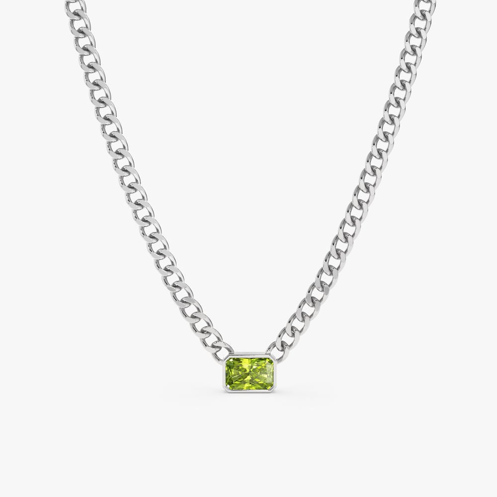 Solid Gold Peridot Cuban Chain Necklace (367F58)