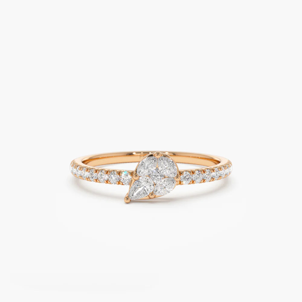 Solid Gold Pear Shape Illusion Setting Diamond Engagement Ring