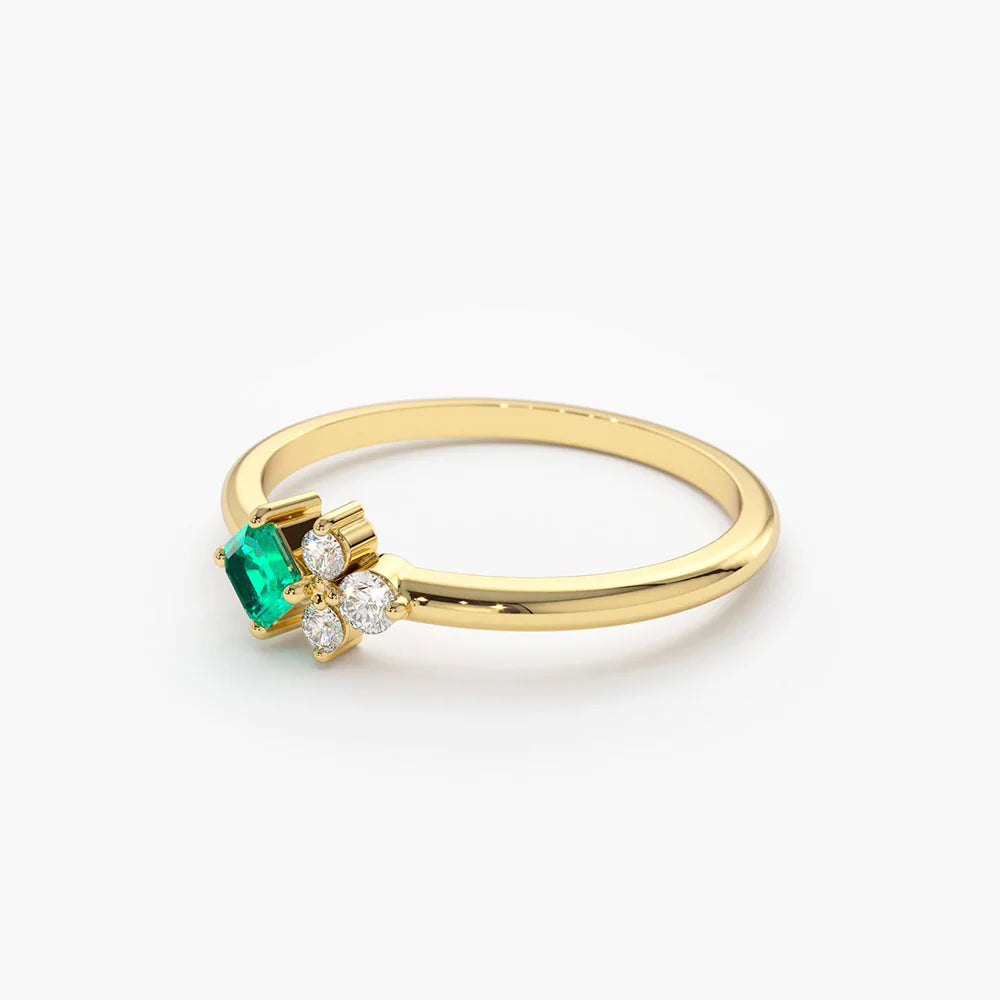 Dainty Princess Cut Emerald and Moissanite Ring, photo 6