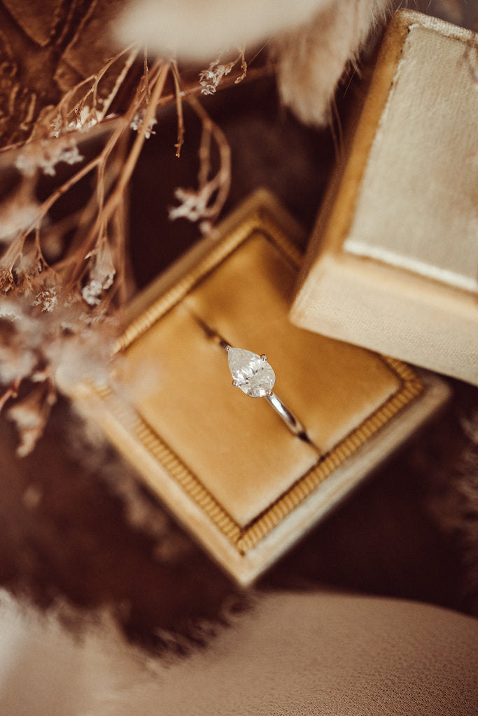 Solid Gold The Bennett Pear 4-Prong East West Solitaire Ring