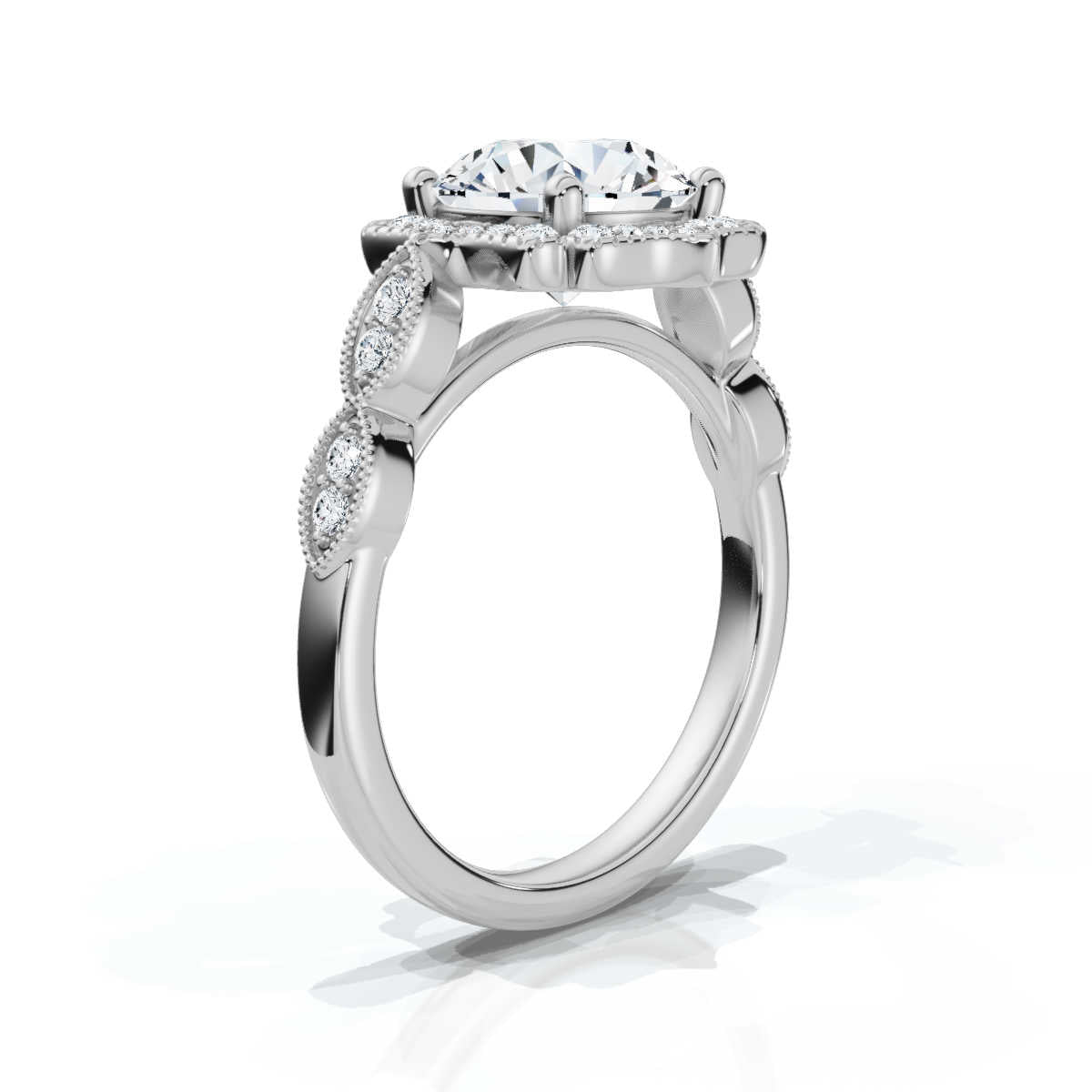 Solid Gold 2 CT Vintage Lab Grown Diamond Engagement Ring
