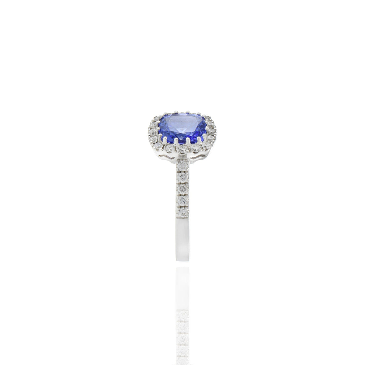 Solid Gold Cushion Tanzanite And Diamond Ring
