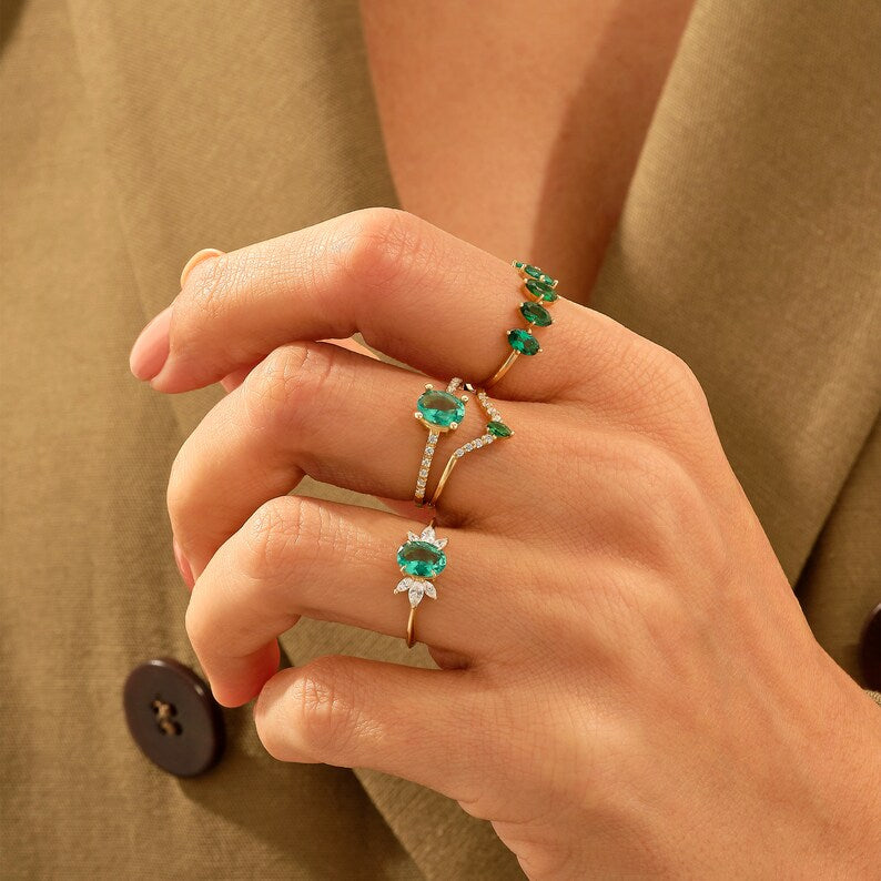 Solid Gold Emerald Oval Solitaire
