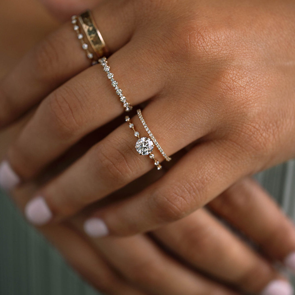 Solid Gold 1 CT Diamond Distance Ring, Diamond Moissanite Engagement Ring