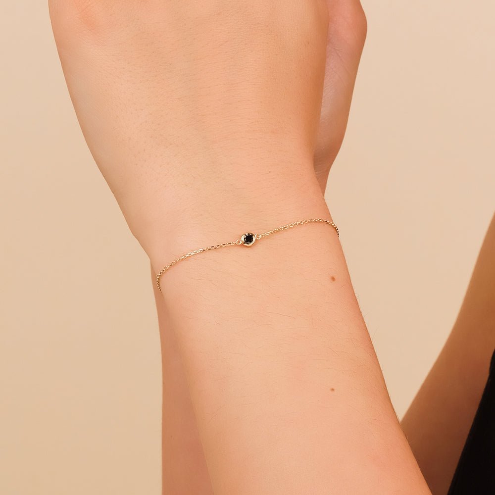 Solid Gold Solitaire Black Diamond Bracelet