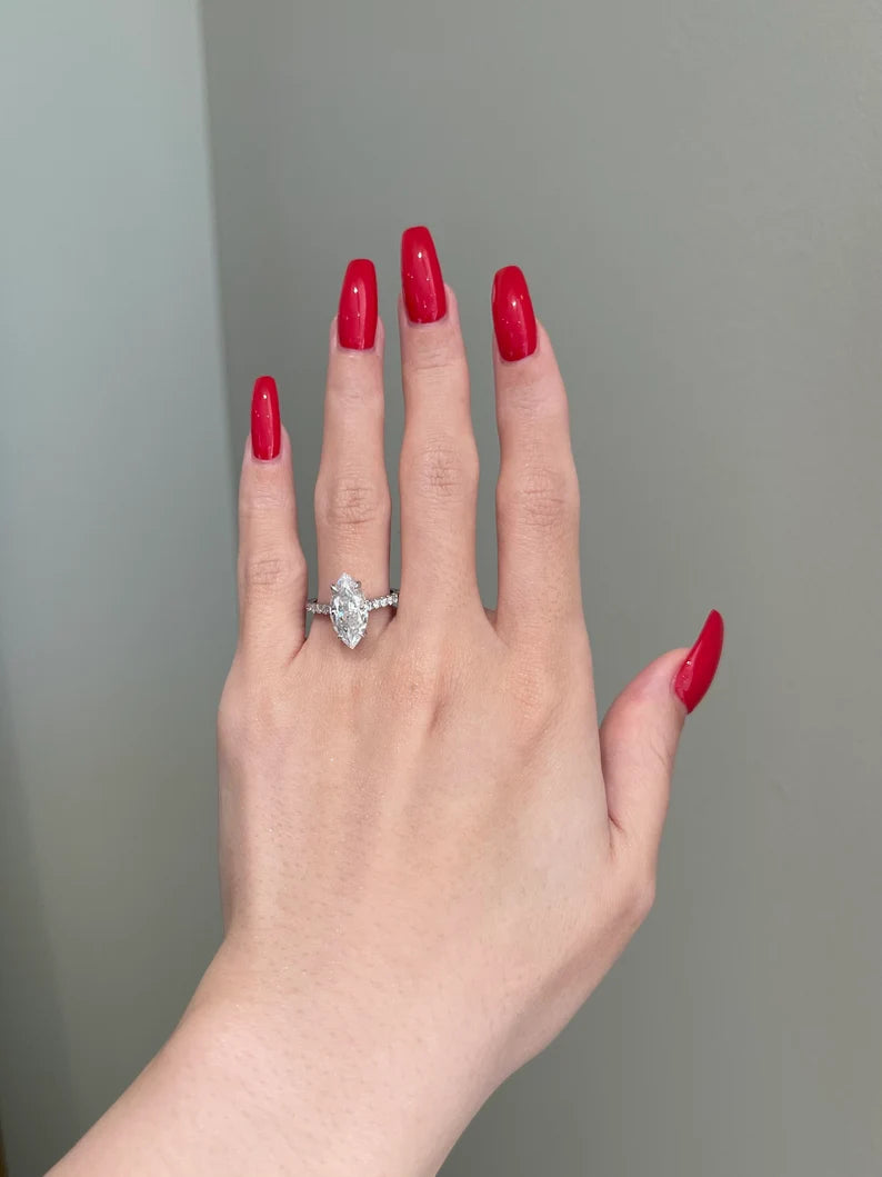 Solid Gold 4 Carat Marquise Cut Moissanite Engagement Ring (29C337)