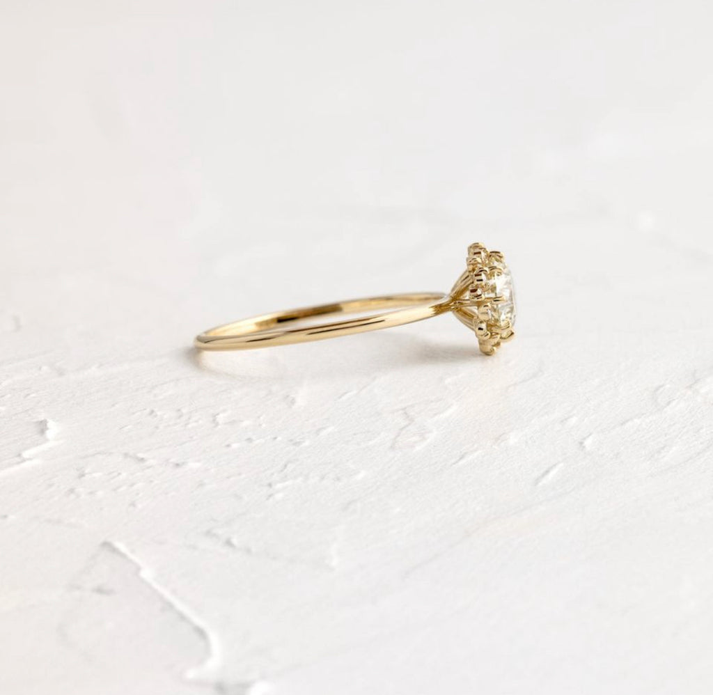 Solid Gold 3 CT Sapling Ring, Moissanite Diamond Gold Engagement Ring