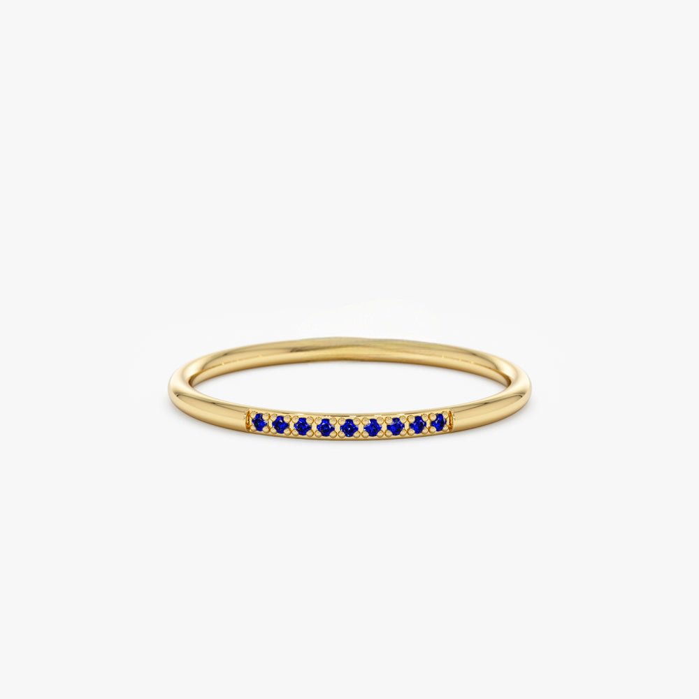 Solid Gold Thin Blue Sapphire Stacking Ring