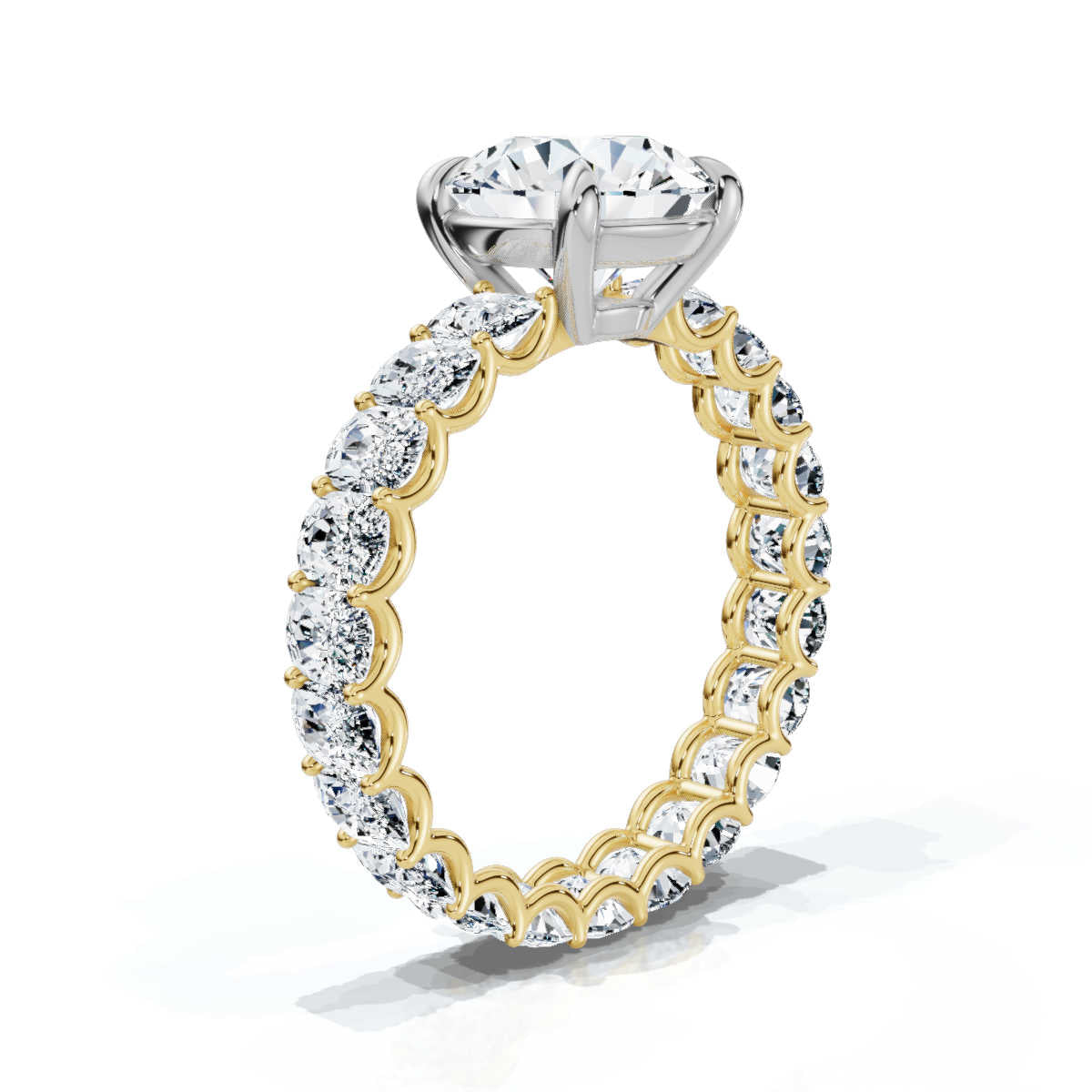 18K Solid Gold Oval & Round Lab Grown Diamond Ring