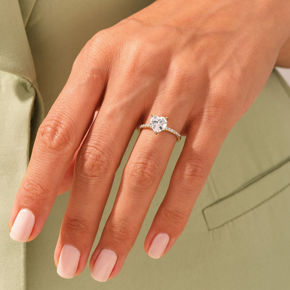 Solid Gold Heart Shape 4ct Lab Grown Diamond Engagement Ring