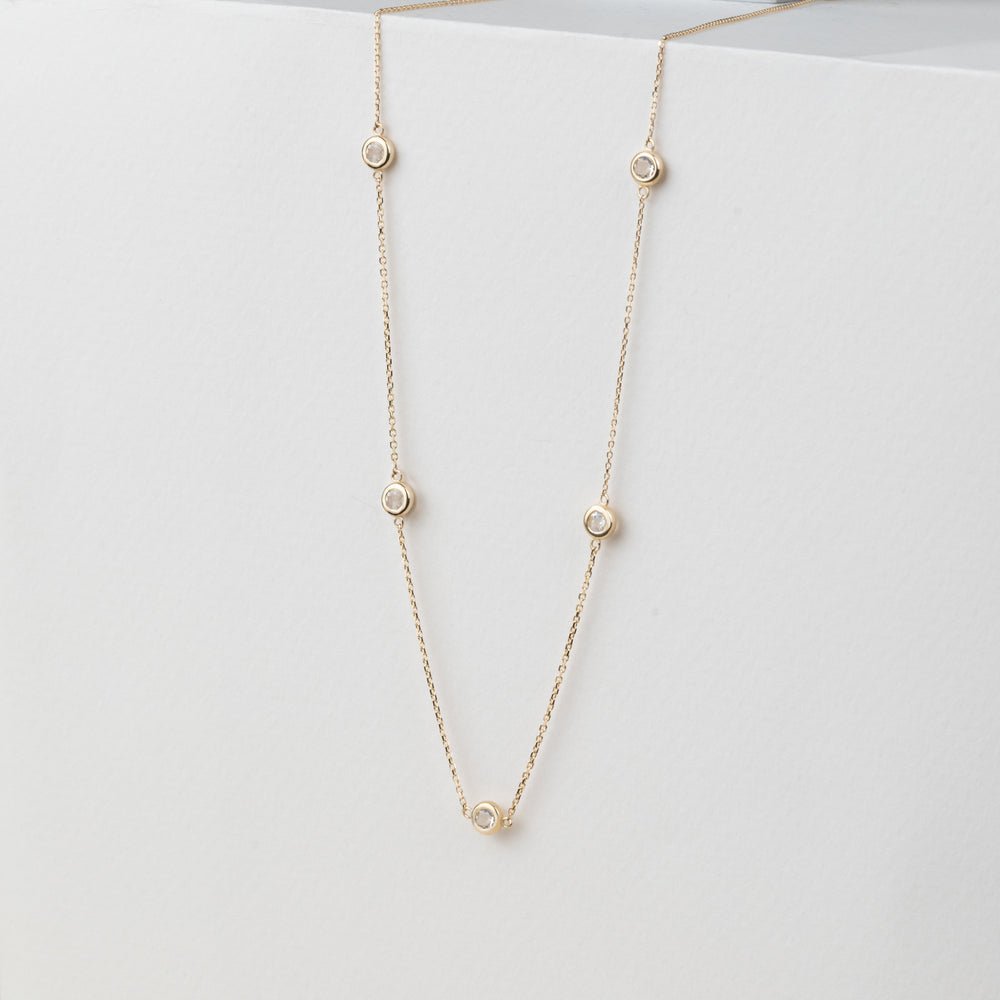 Solid Gold Moonstone Station Necklace (2E4162)
