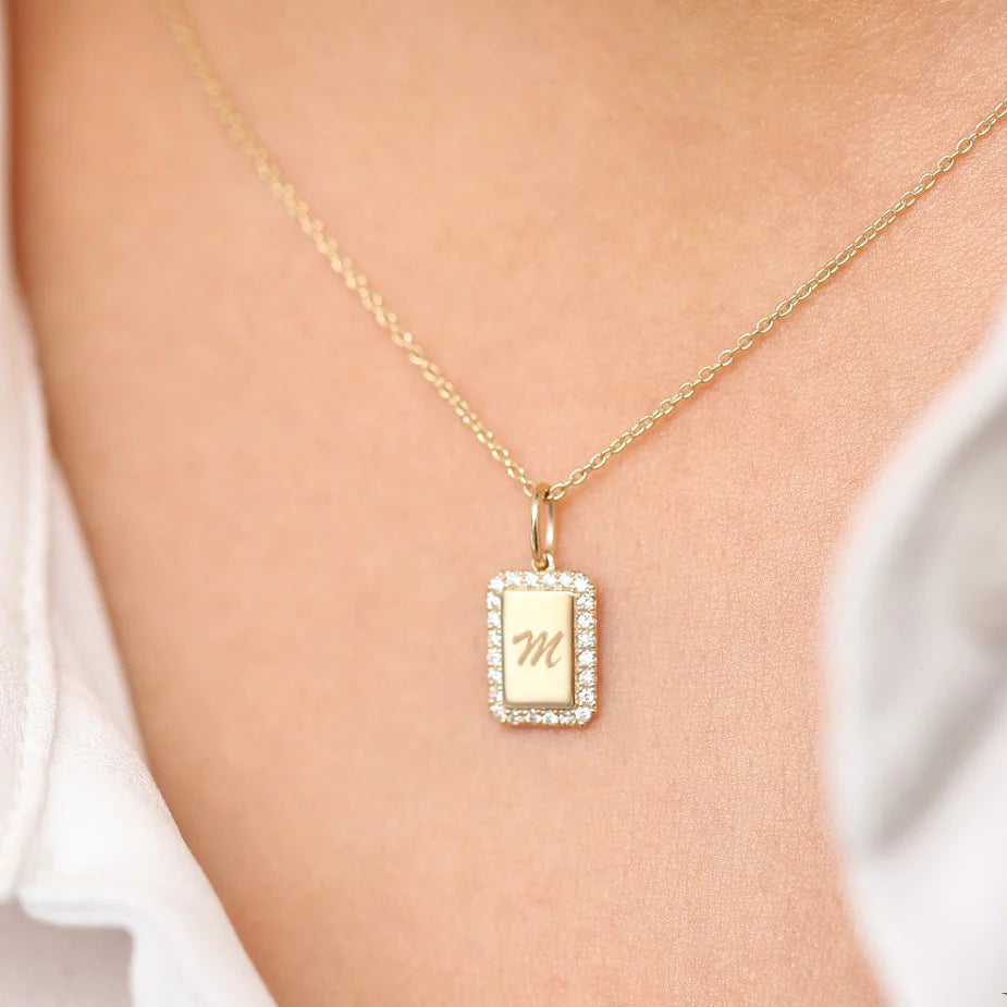 Solid Gold Diamond Tag Initial Necklace