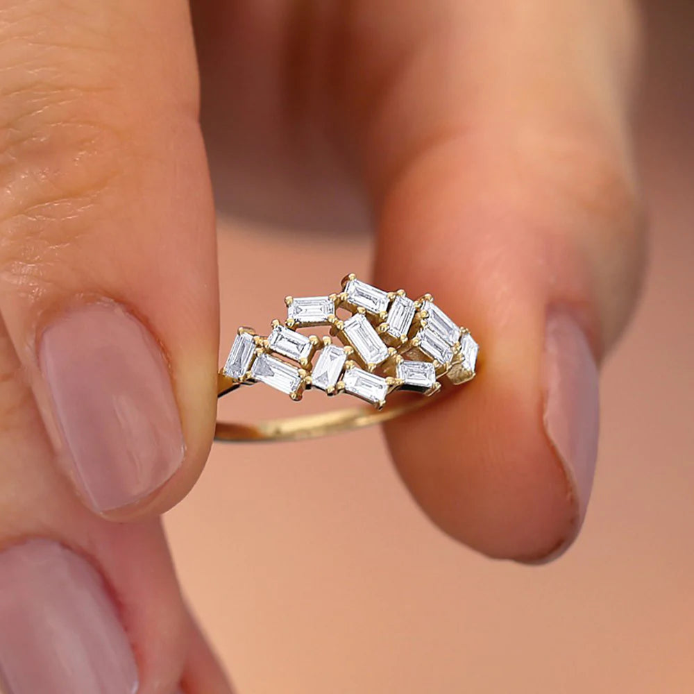 Solid Gold Baguette Diamond Cluster Ring (59BB6B)