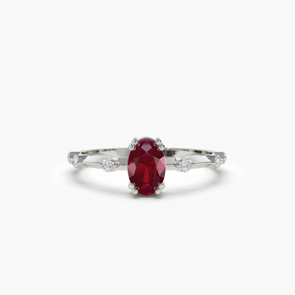 Solid Gold Dainty Diamond Genuine Ruby Ring