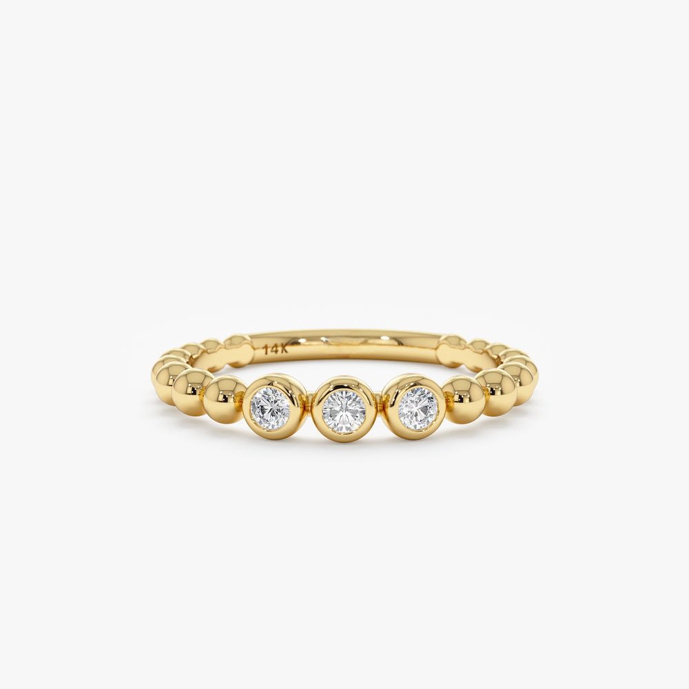 Solid Gold Bezel Diamond Beaded Ring