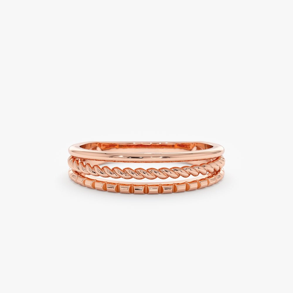 Solid Gold 3 Design Ring Stack