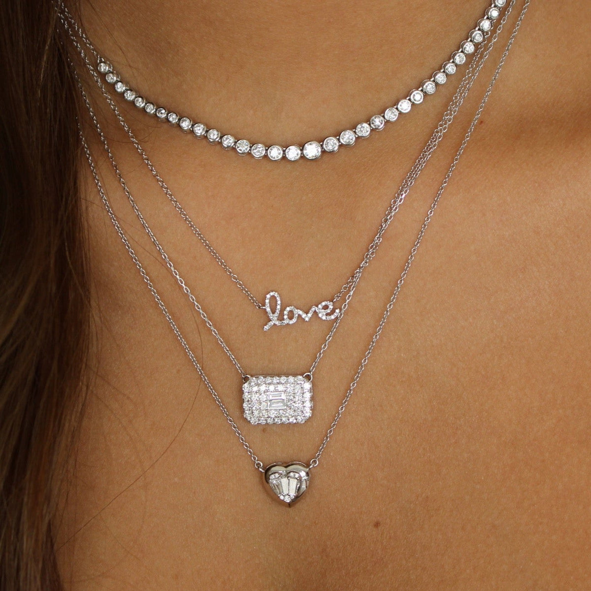 Solid Gold Aurelia Cascade Bezel-Set Graduated Diamond Necklace