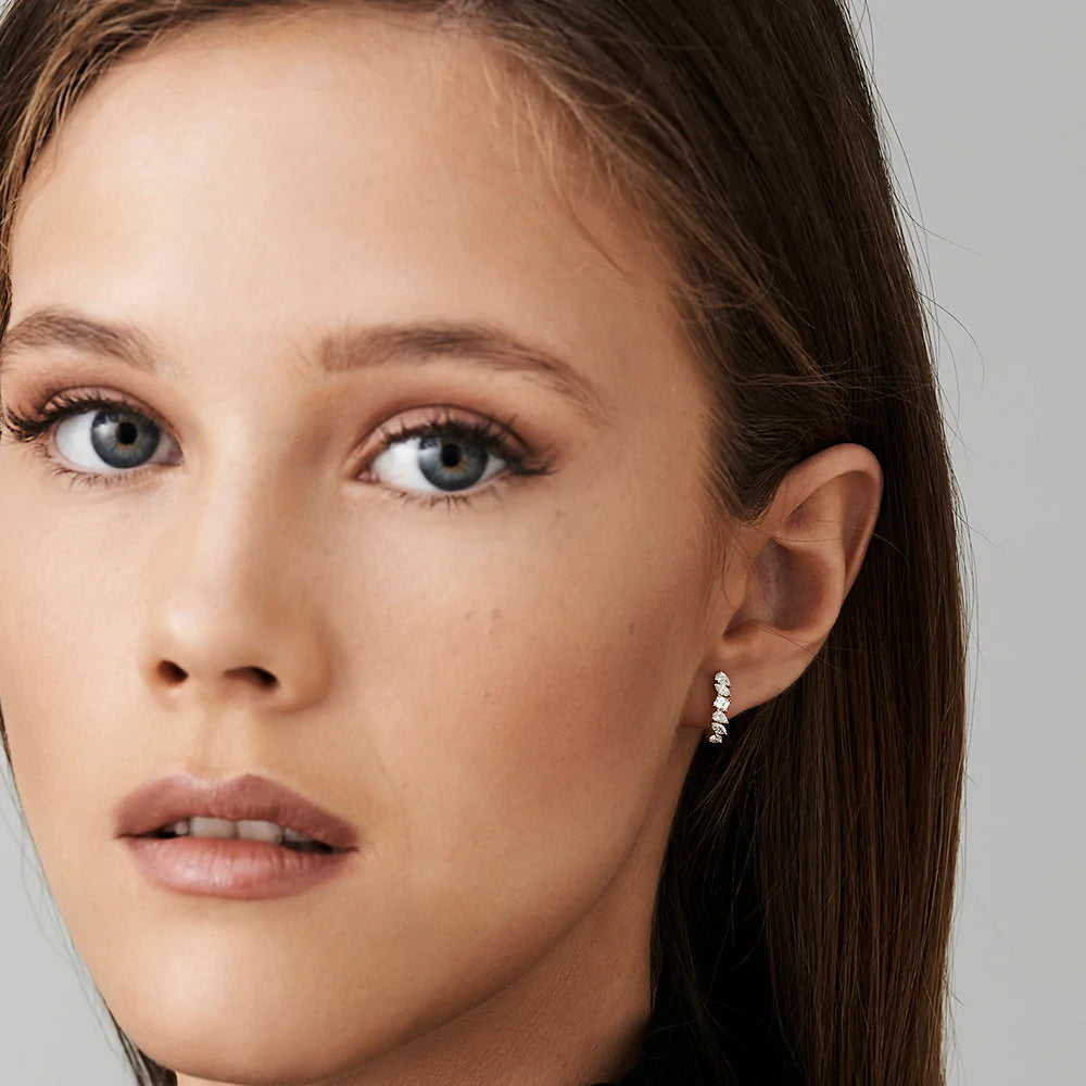 Solid Gold Mixed Diamond Shapes Statement Stud Earrings