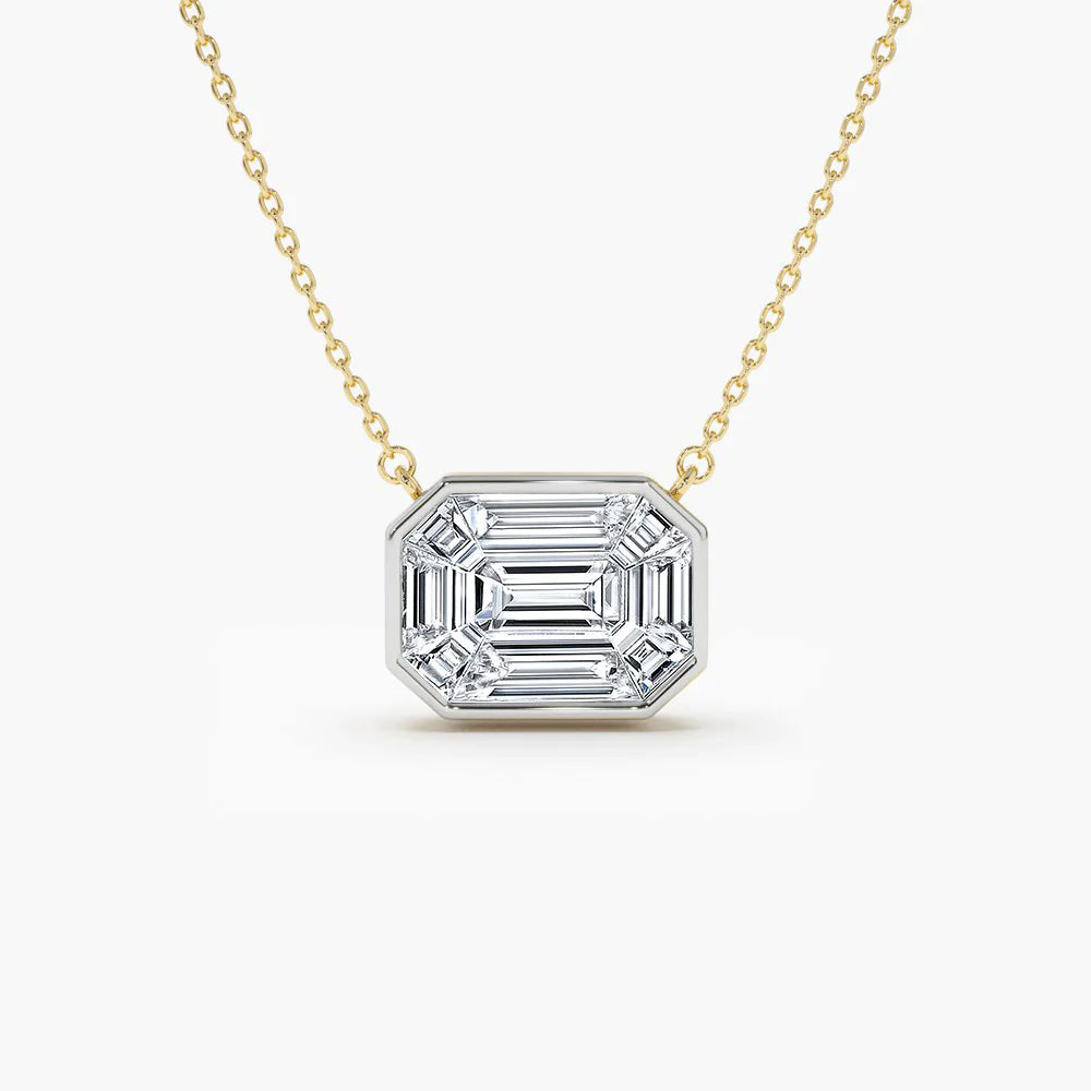 Solid Gold Illusion Setting Step Cut Mosaic Diamond Necklace