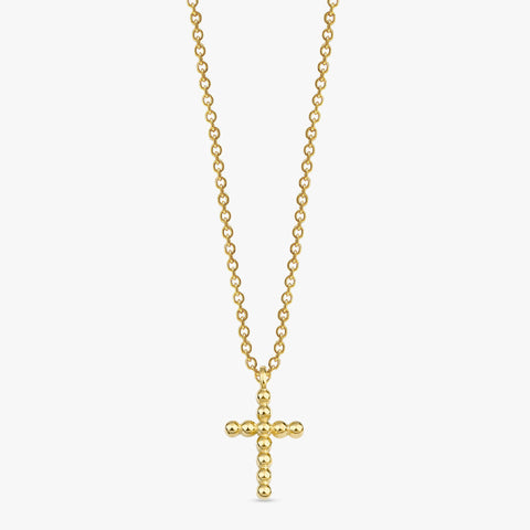 Solid Gold Beaded Cross Necklace (FCDEAA)