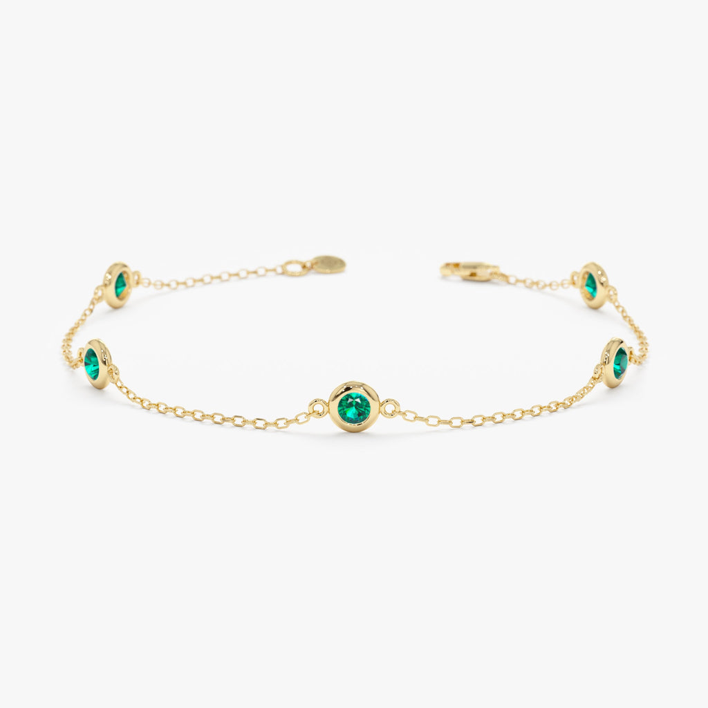 Solid Gold Emerald Station Bracelet