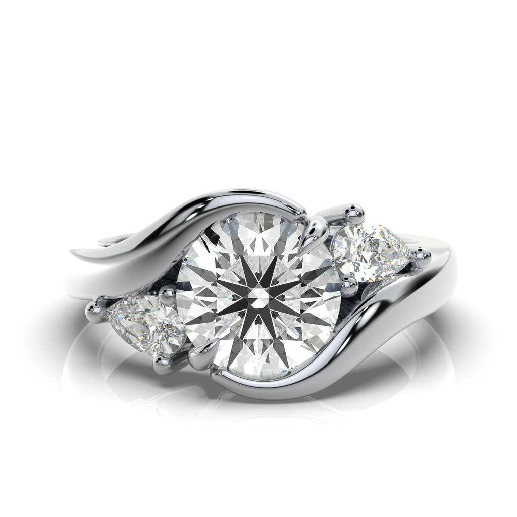 Solid Gold Three Stone Pear Lab Grown Diamond Ring (E6515A)