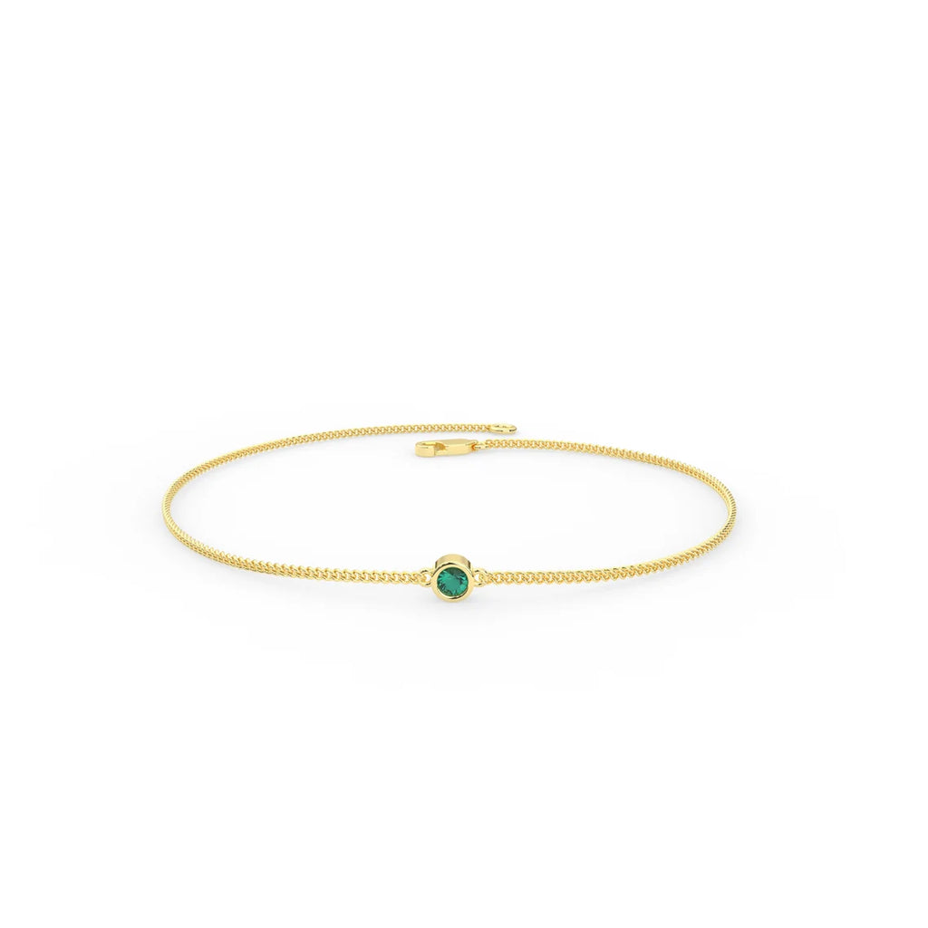 Solid Gold 2 MM Round Natural Emerald Bracelet