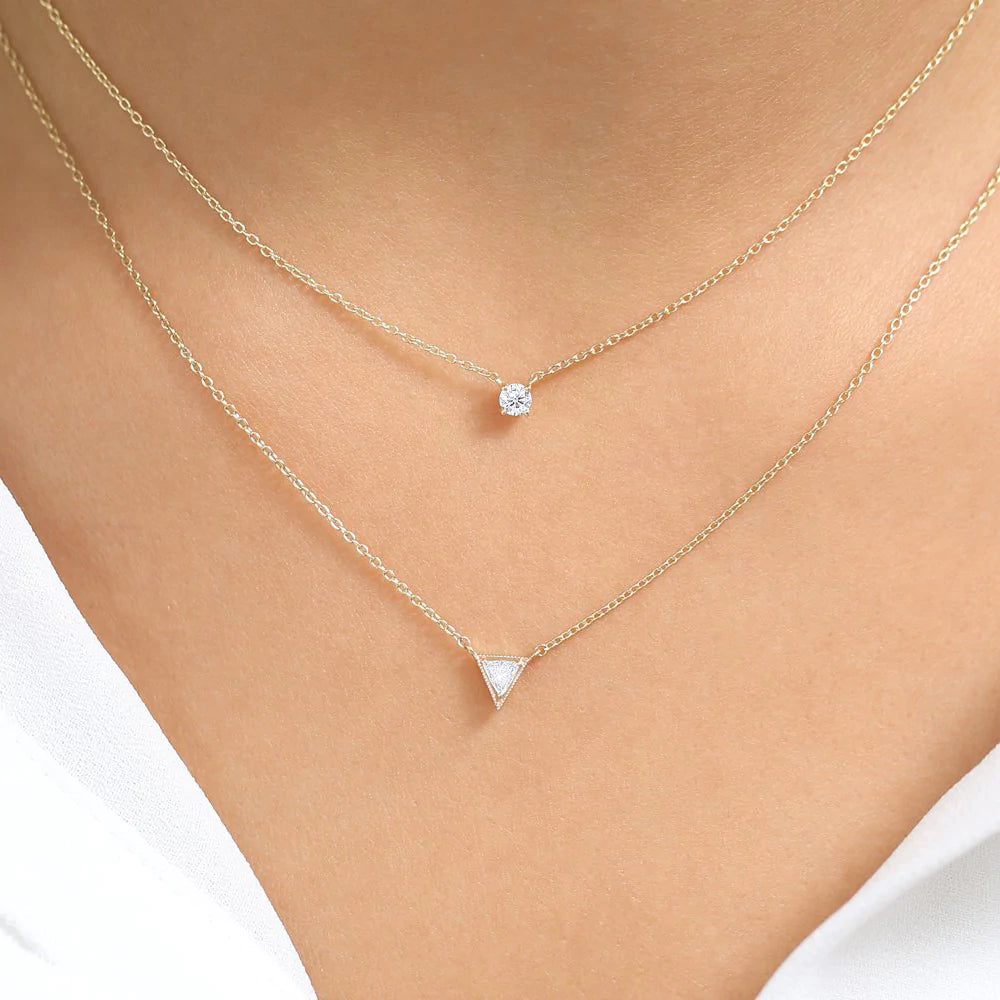 Solid Gold Triangle Cut Diamond Solitaire Necklace