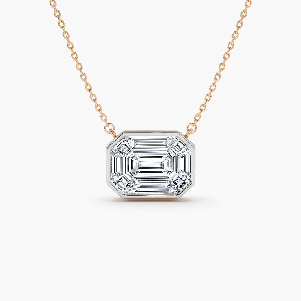 Solid Gold Illusion Setting Step Cut Mosaic Diamond Necklace