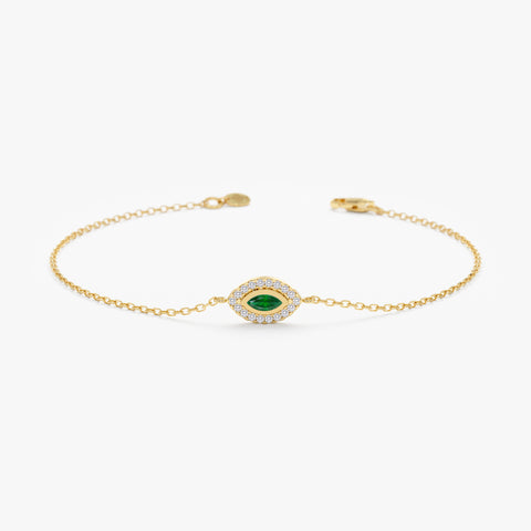 Solid Gold Emerald Diamond Eye Bracelet