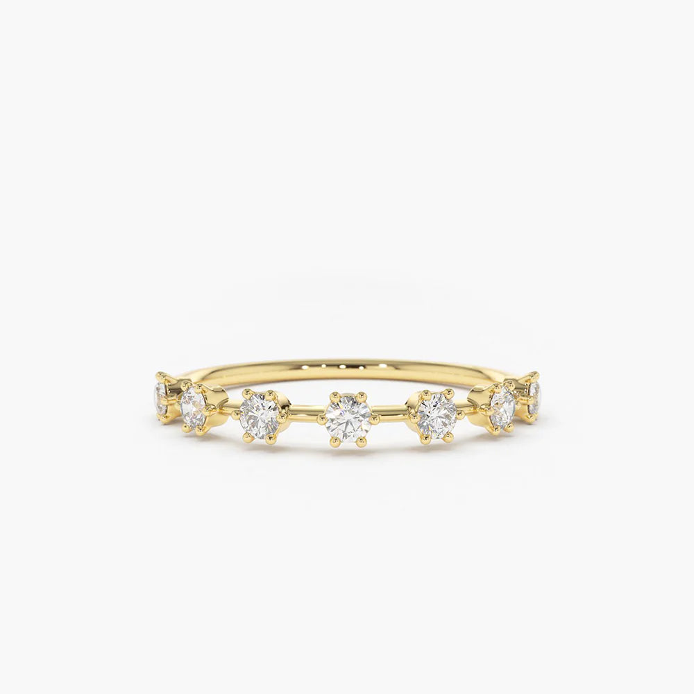 Solid Gold 7 Stone Round Diamond Wedding Ring