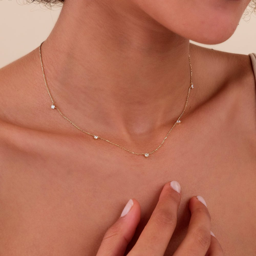 Solid Gold Diamond Station Necklace (D4F817)