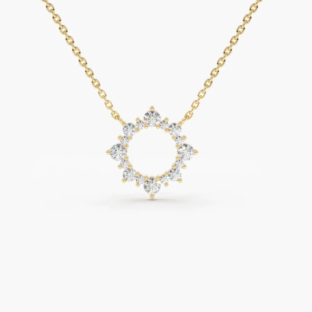 Solid Gold Diamond Sun Circle Necklace