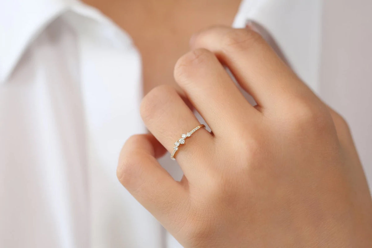 Solid Gold Bridal Diamond Cluster Ring