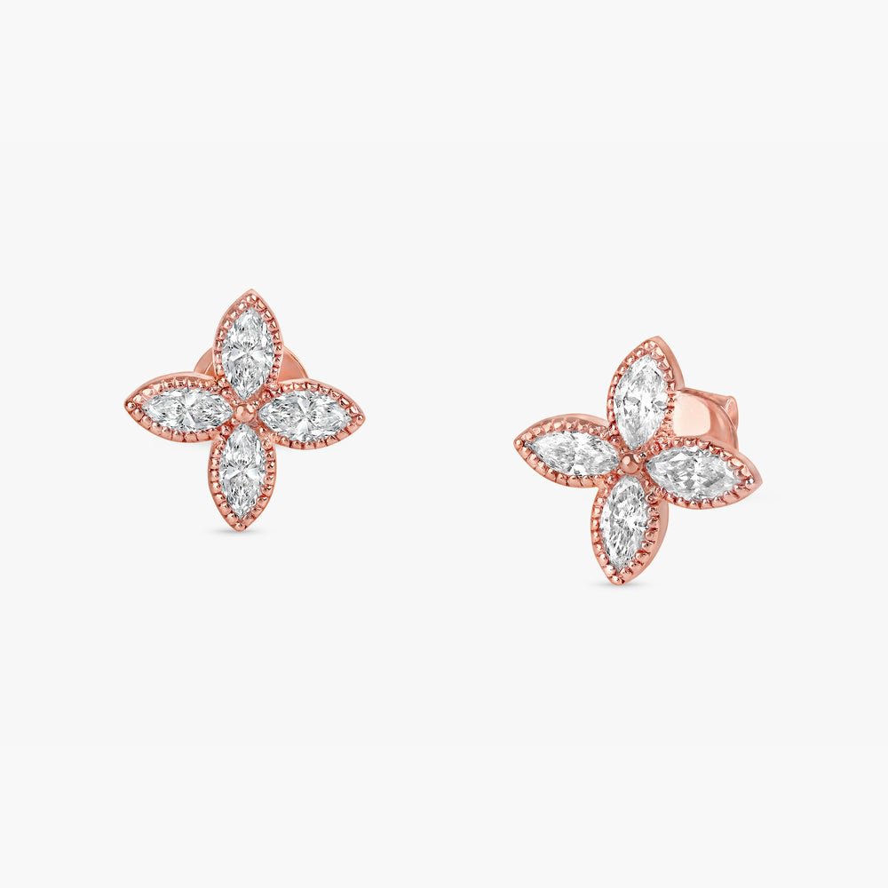Solid Gold Diamond Marquise Clover Earrings