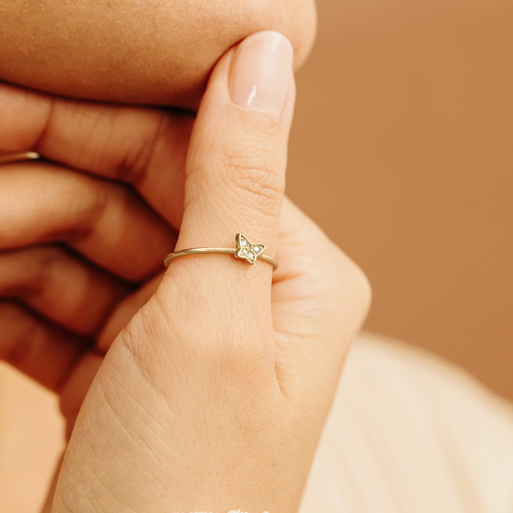 14K Solid Gold Petite Tilted Butterfly Ring