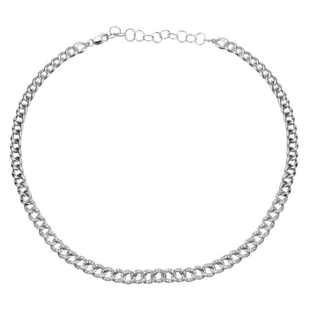 Solid Gold Half Diamond Cuban Link Necklace With Extender