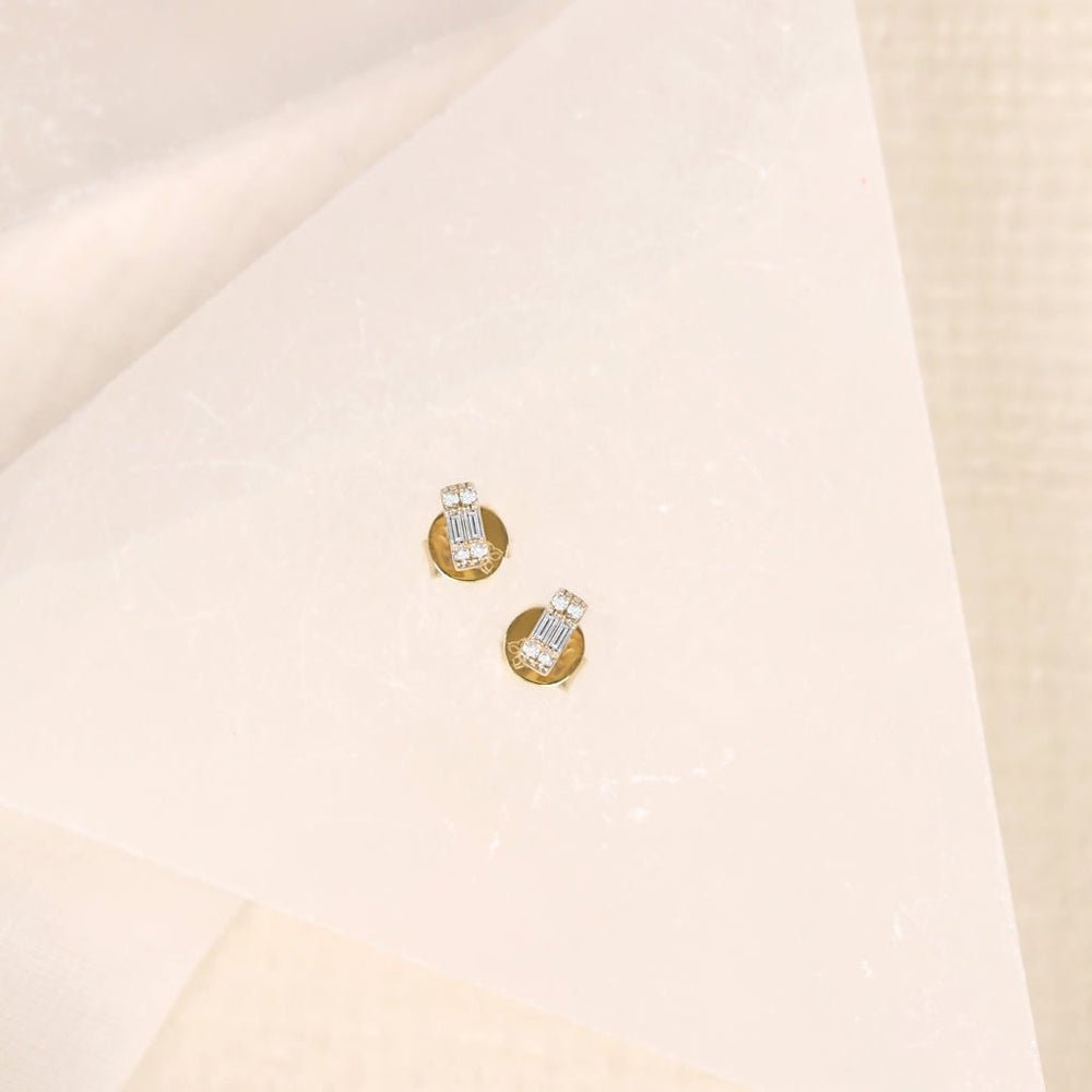 Solid Gold Mini Baguette Cut Diamond Studs