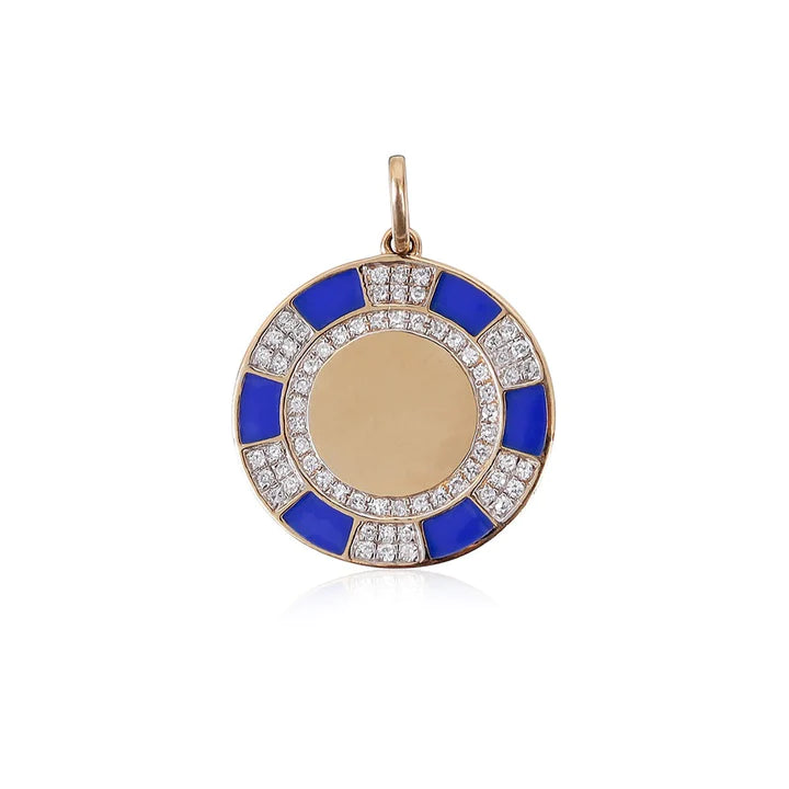 Solid Gold Diamond and Lapis Medallion