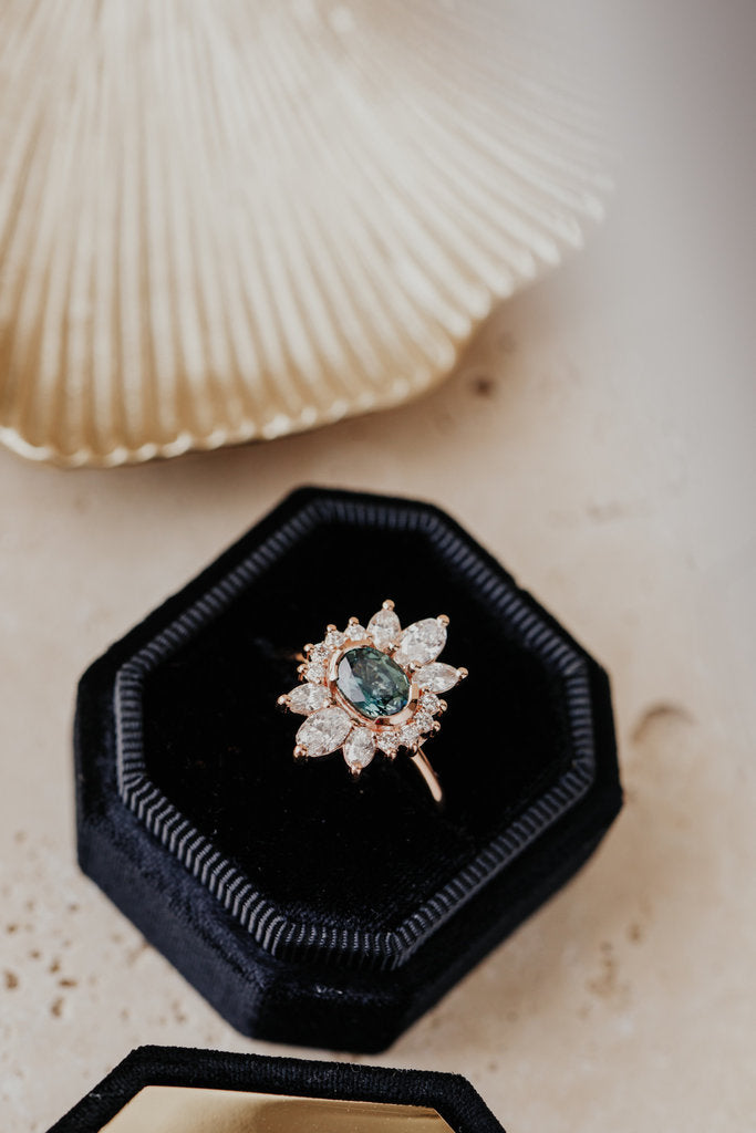 Solid Gold 1.10 ct Oval Teal Sapphire Ring