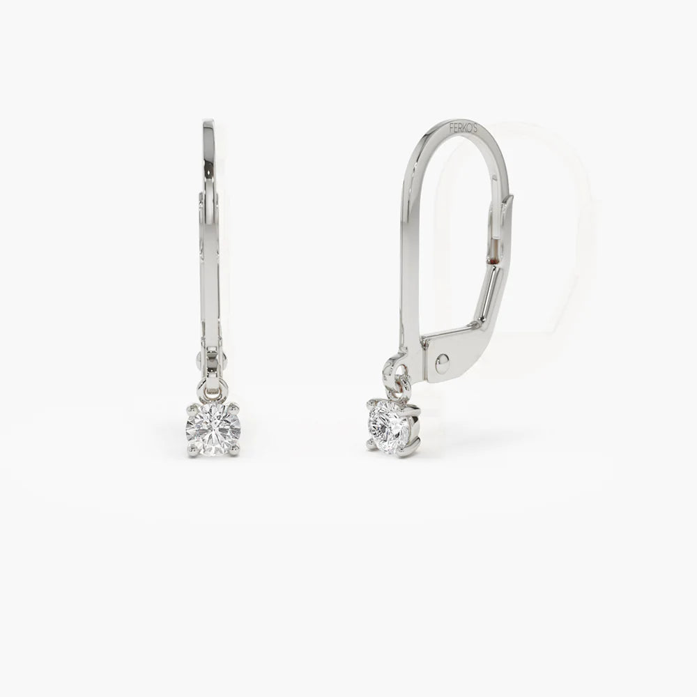 Solid Gold Lever Back Prong Setting Lab-Grown Diamond Earrings