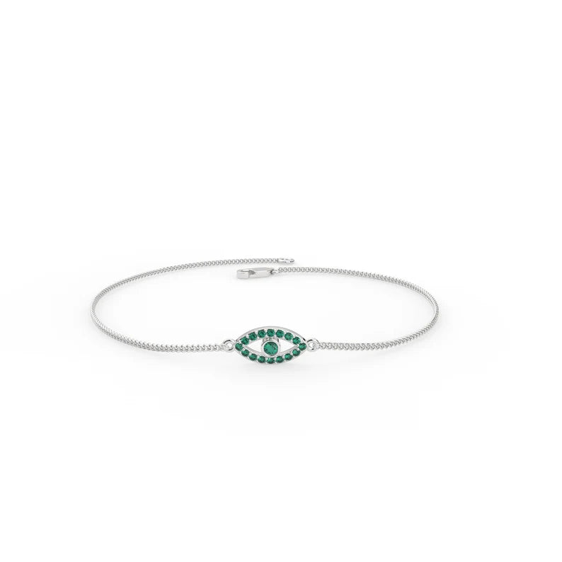 Solid Gold Natural Emerald Evil Eye Bracelet Gold