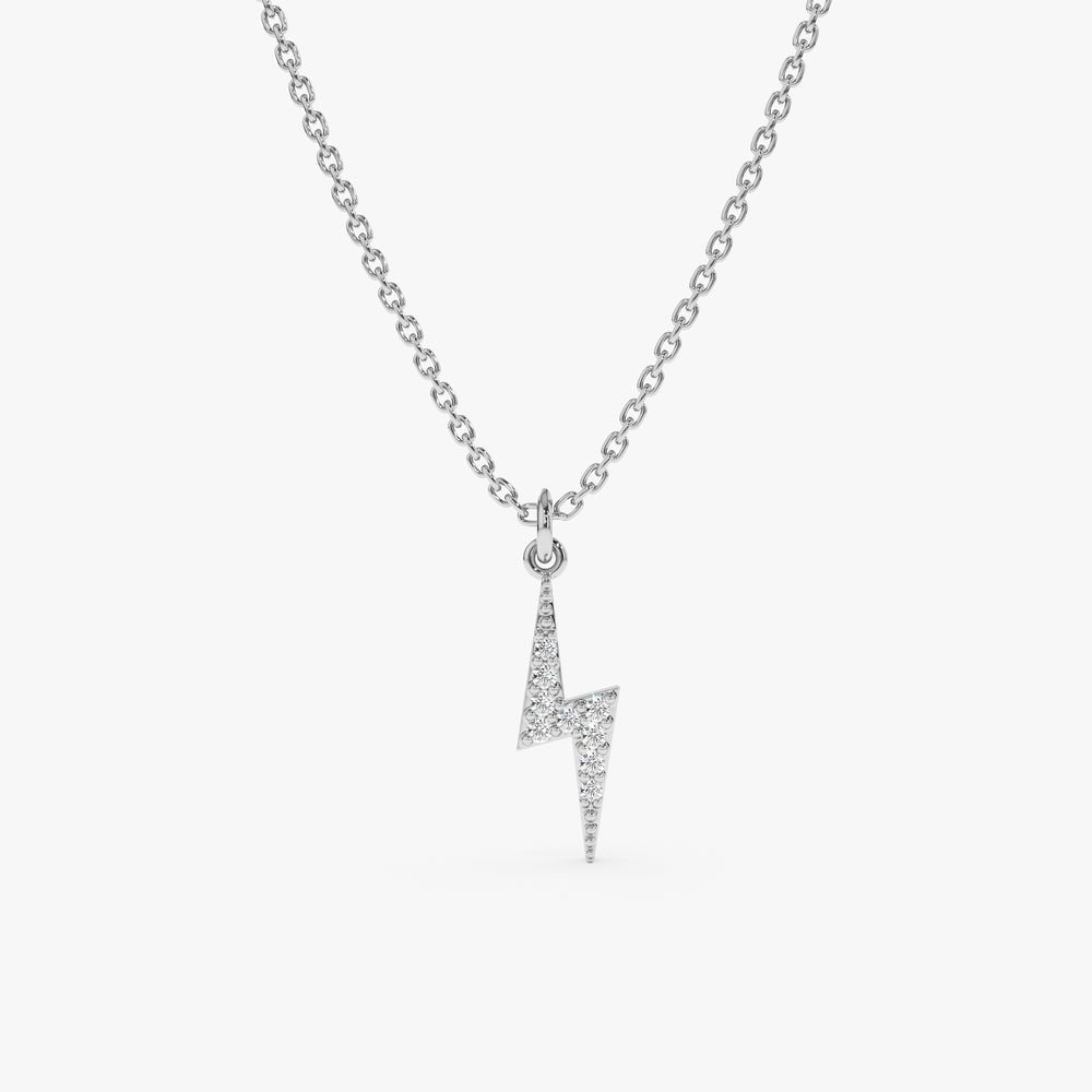Solid Gold Minimalistic Diamond Lightning Bolt Necklace (90A19A)