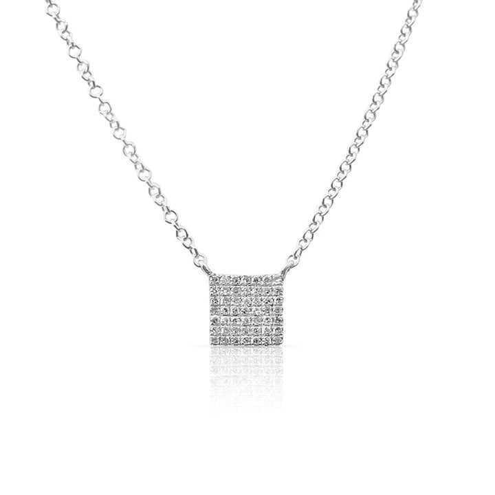 Solid Gold Square Diamond Pave Pendant