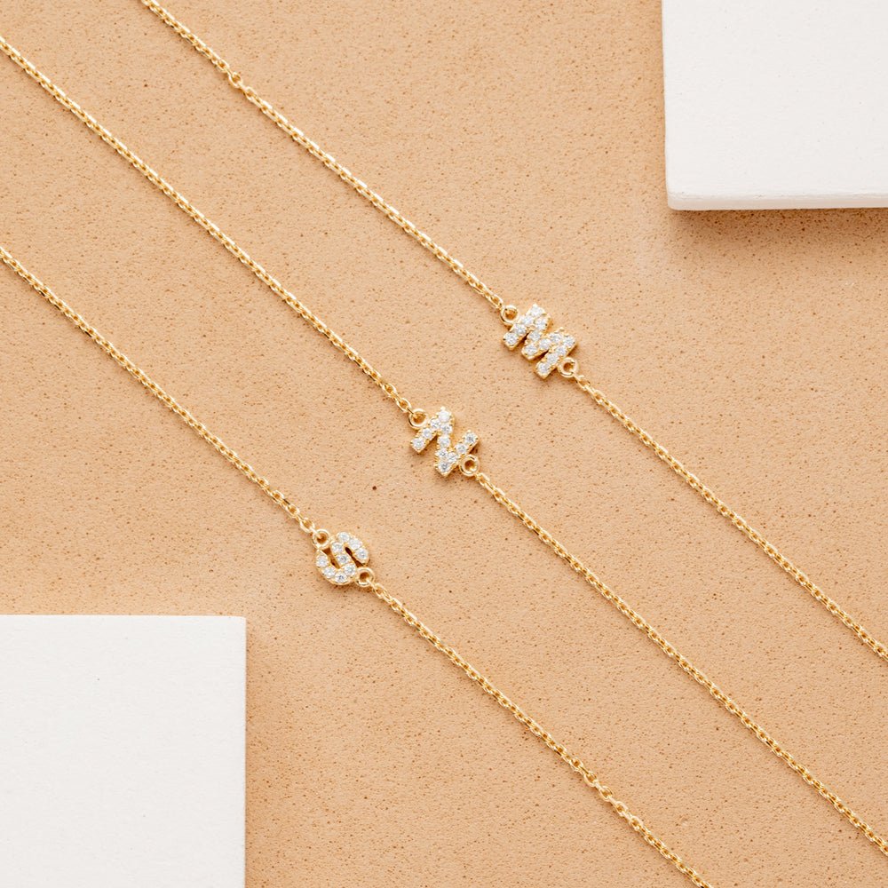 Solid Gold Diamond Initial Bracelet (7CB065)