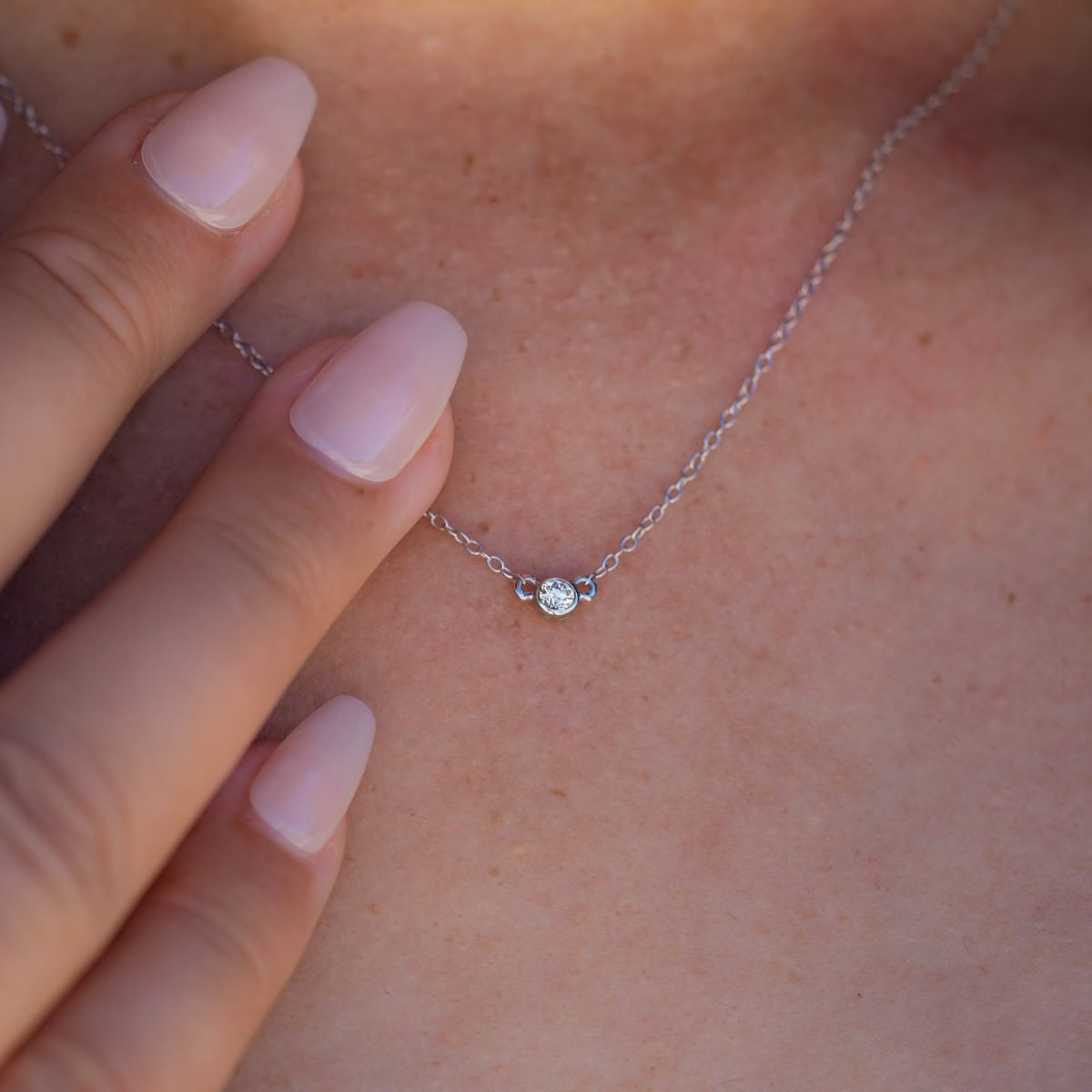 Solid Gold Lab-Created Diamond Bezel Necklace