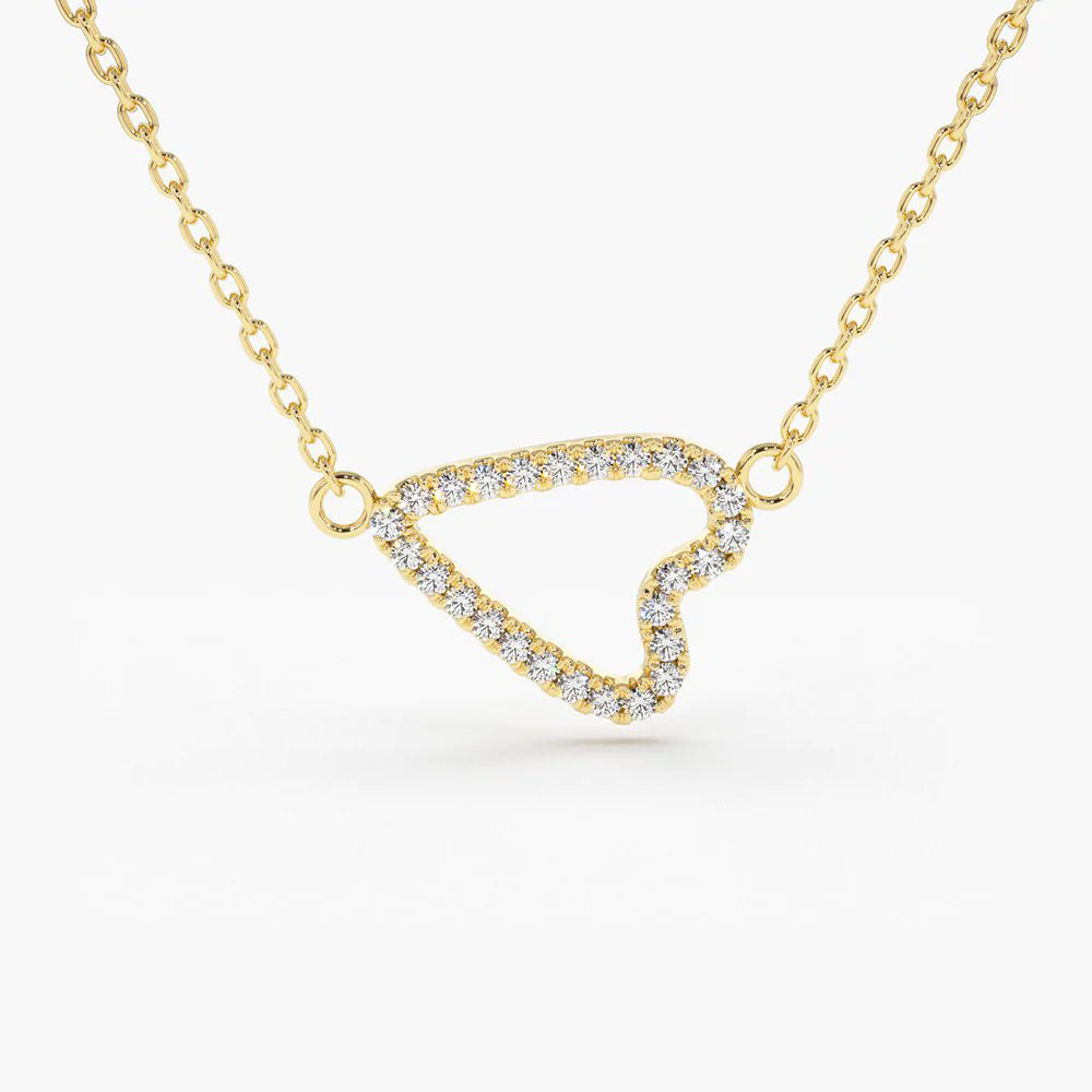 Solid Gold Sideways Diamond Heart Necklace in Micro Pave Setting