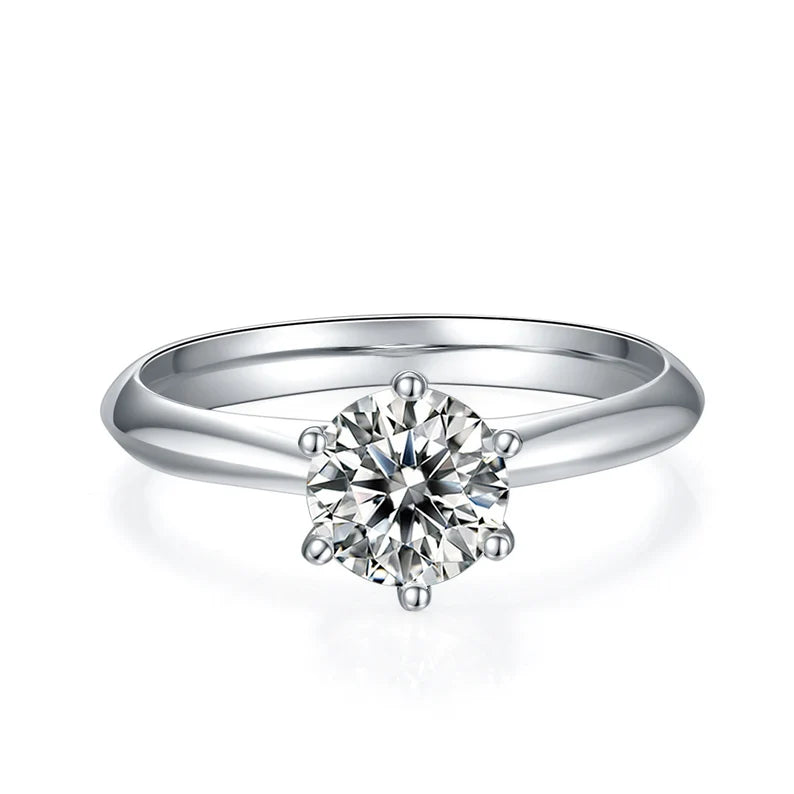 Solid Gold 1CT Brilliant Round Moissanite 6- Prong Engagement Ring