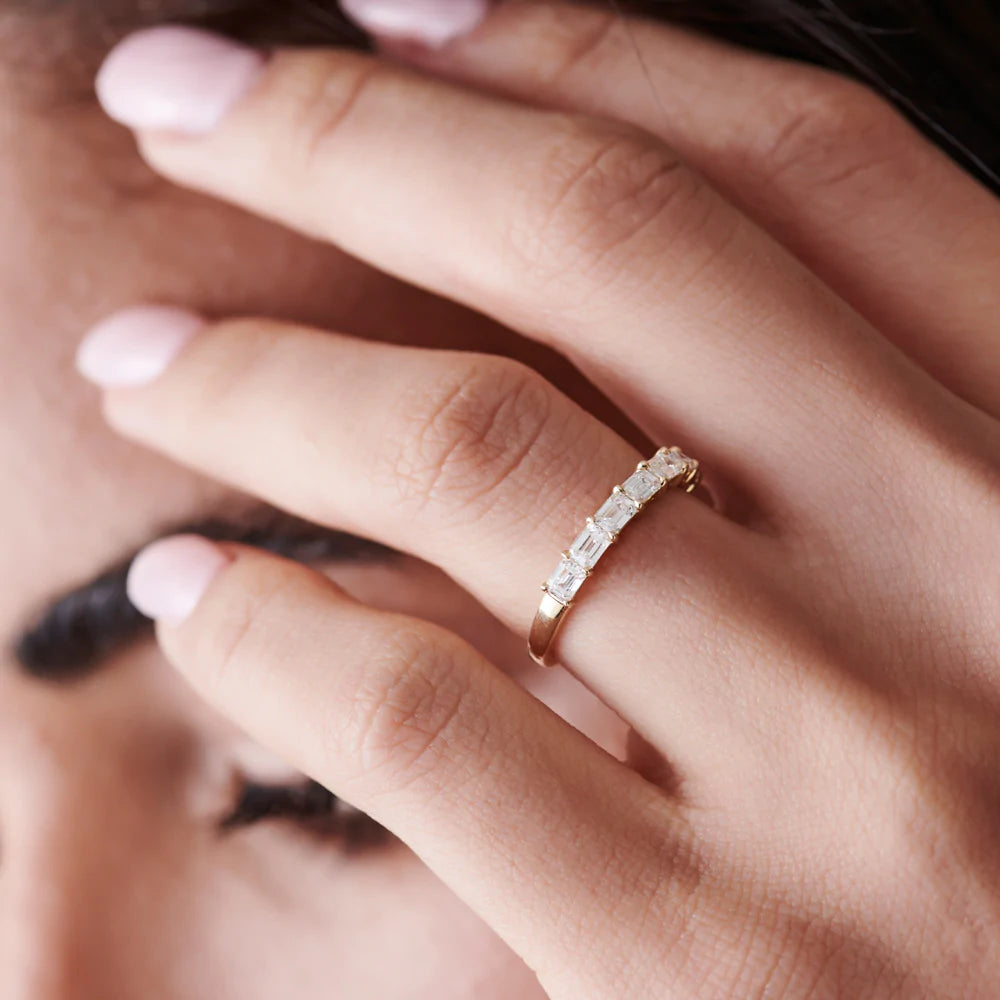 Solid Gold Prong Horizontal Set Emerald Cut Diamond Wedding Band